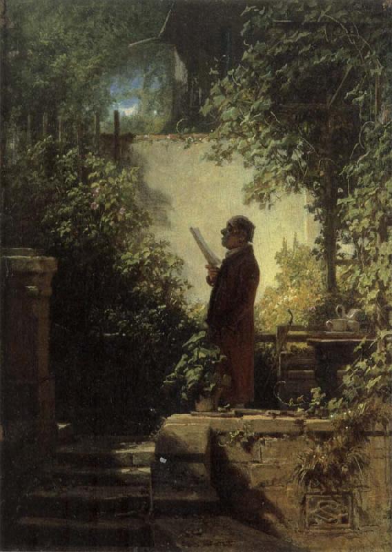 Carl Spitzweg Man Reading the Newspaper in His Garden oil painting image